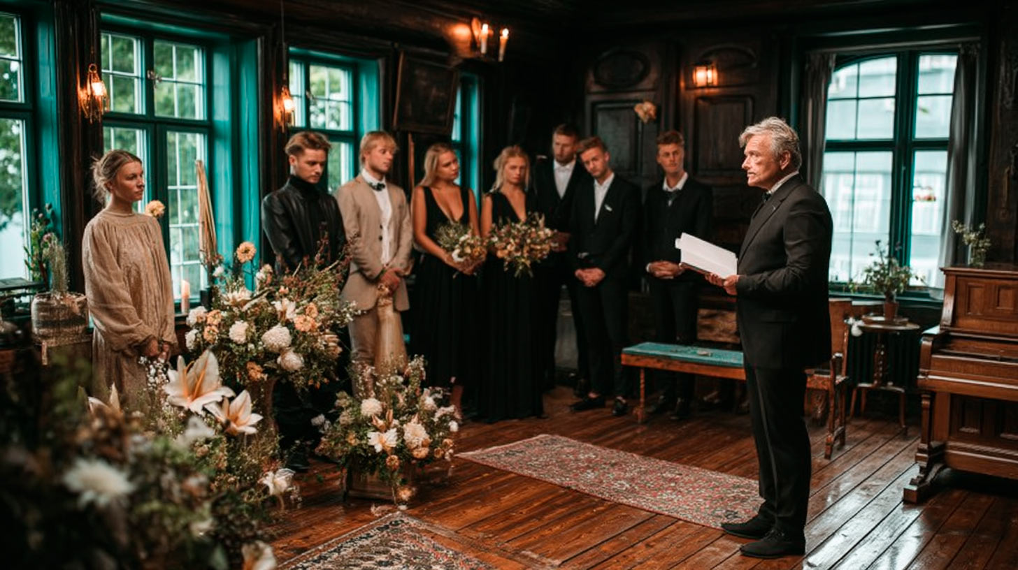 Grupo de profesionales en una reunión de negocios en un ambiente elegante, con un orador presentando soluciones tecnológicas AIT a un grupo de asistentes atentos.